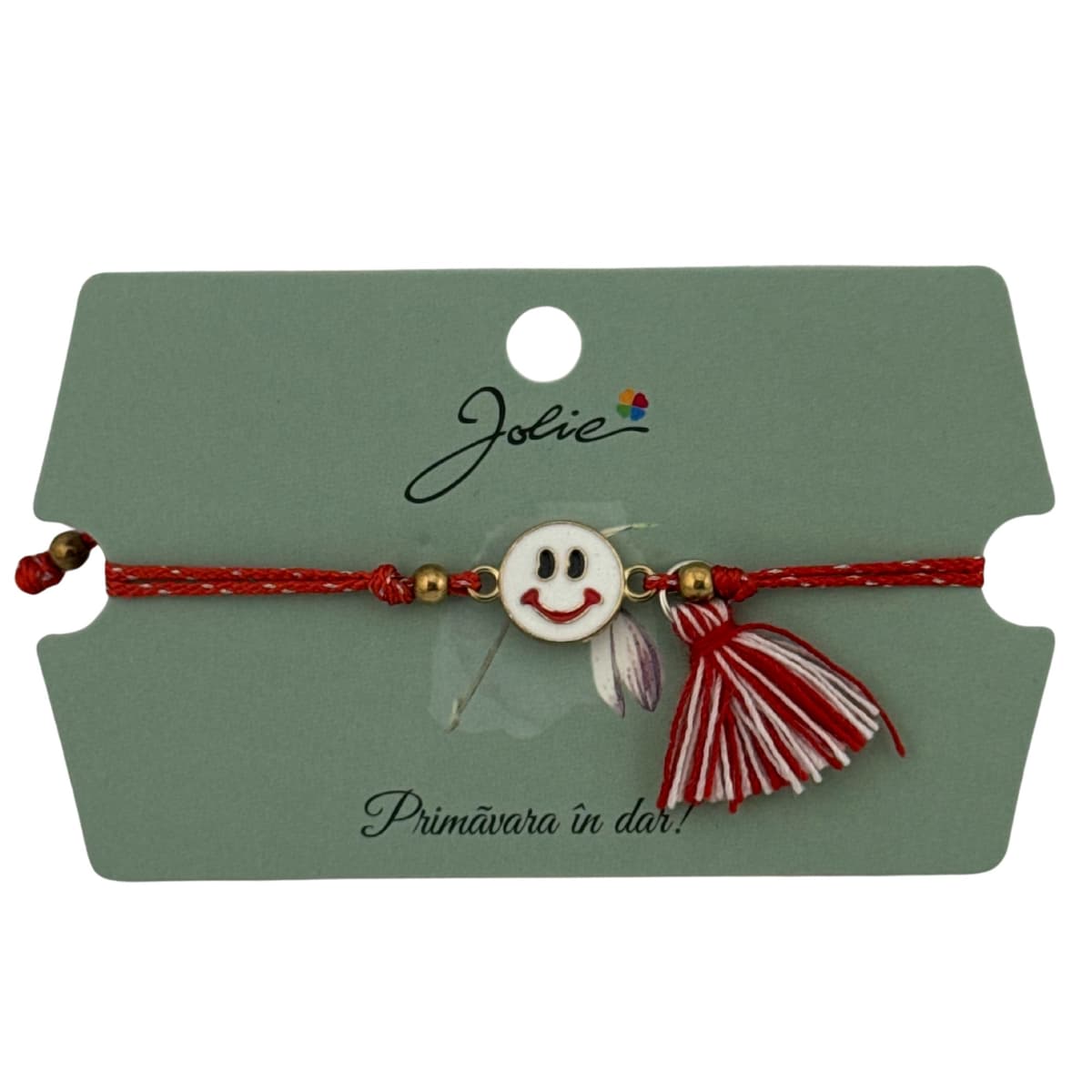 Martisor Bratara Ciucure, Jolie, Snur Rosu Reglabil, cu Pandantiv, Model Fata Zambitoare
