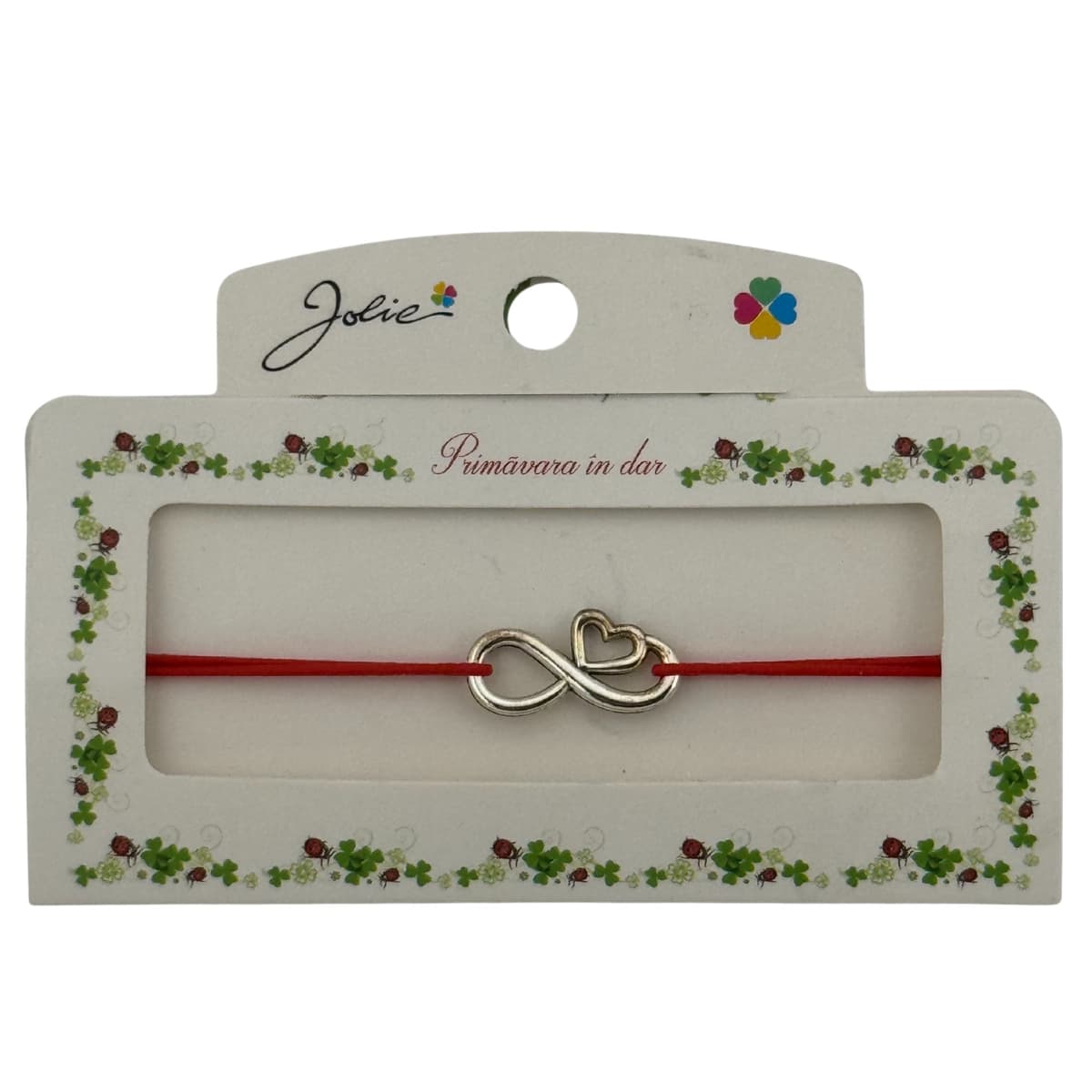 Martisor Bratara cu 2 Noduri Elastica, Jolie, Snur Rosu, Model Inimioare