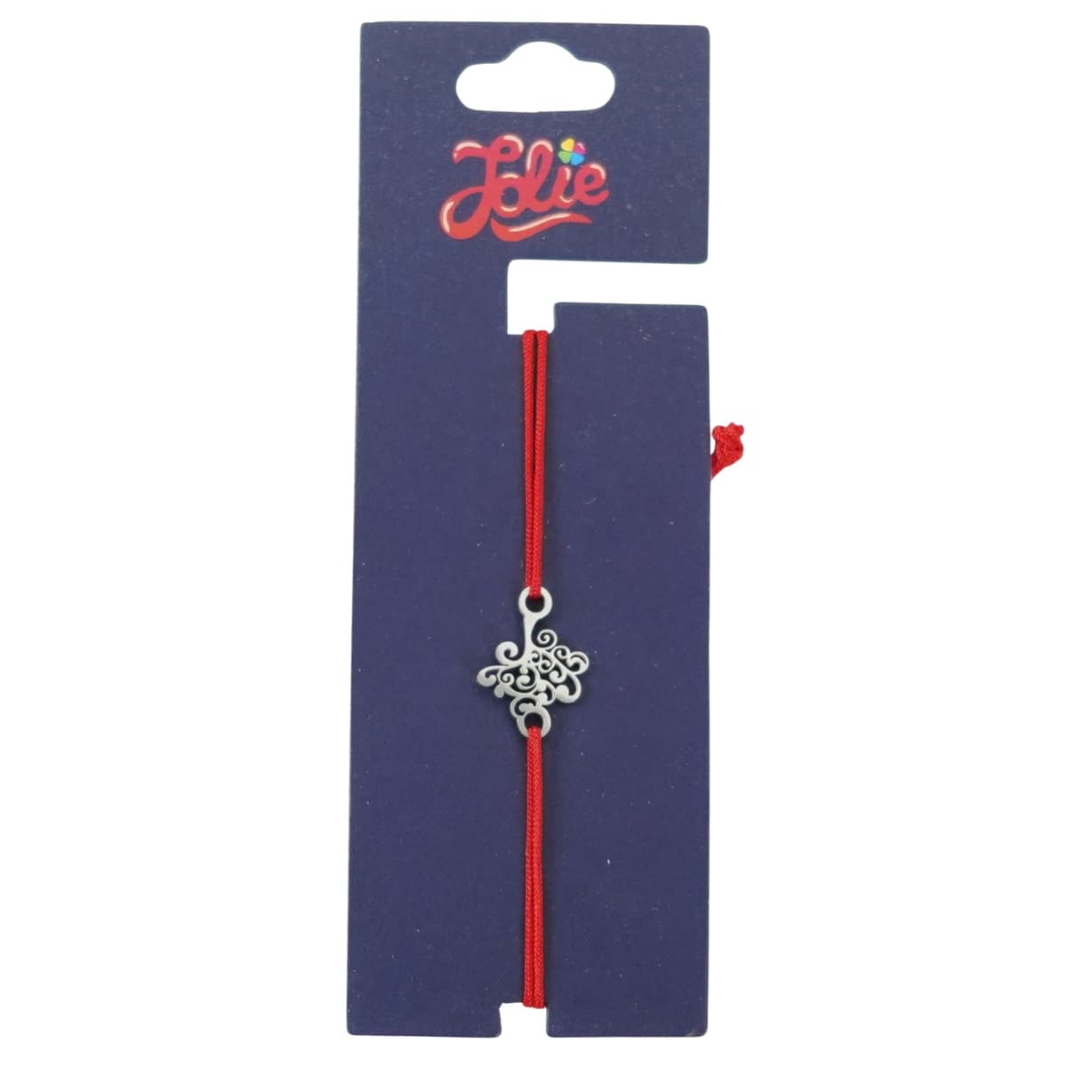 Martisor Bratara din Inox pentru Copii, Jolie, Textil si Inox, Snur Rosu, Model Copac, Argintiu