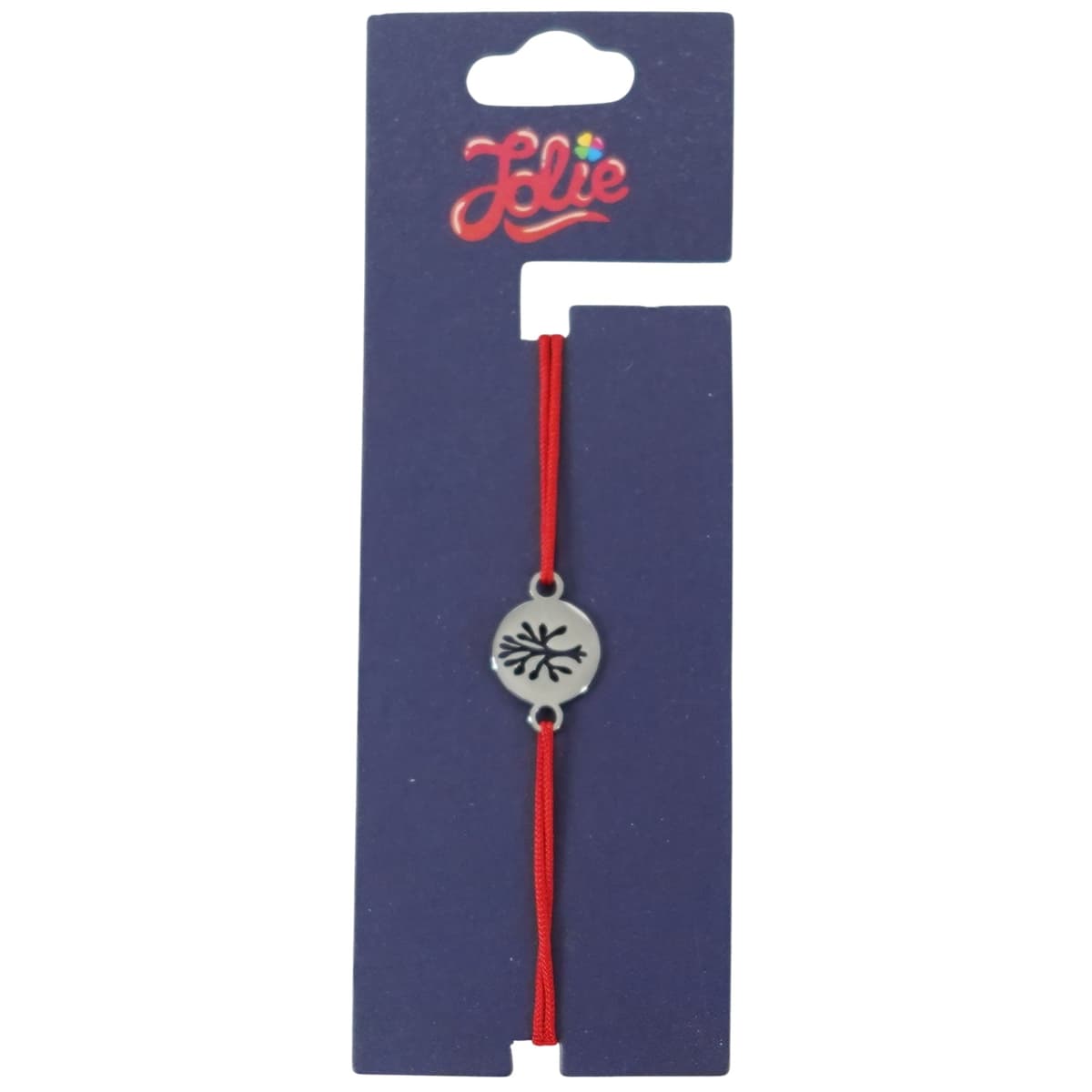 Martisor Bratara din Inox pentru Copii, Jolie, Textil si Inox, Snur Rosu, Model Banut, Argintiu