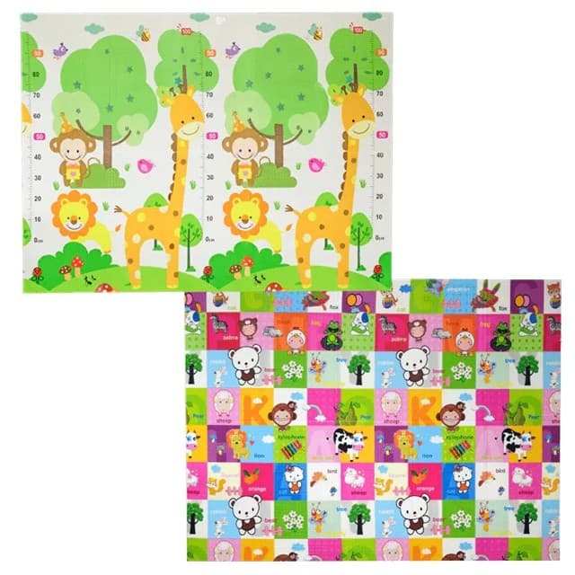 Covoras pentru Copii, Flippy, cu 2 Fete, Model Safari/Animale, din XPE+PE, Impermeabil, Antiderapant, Protectie Termica, +3