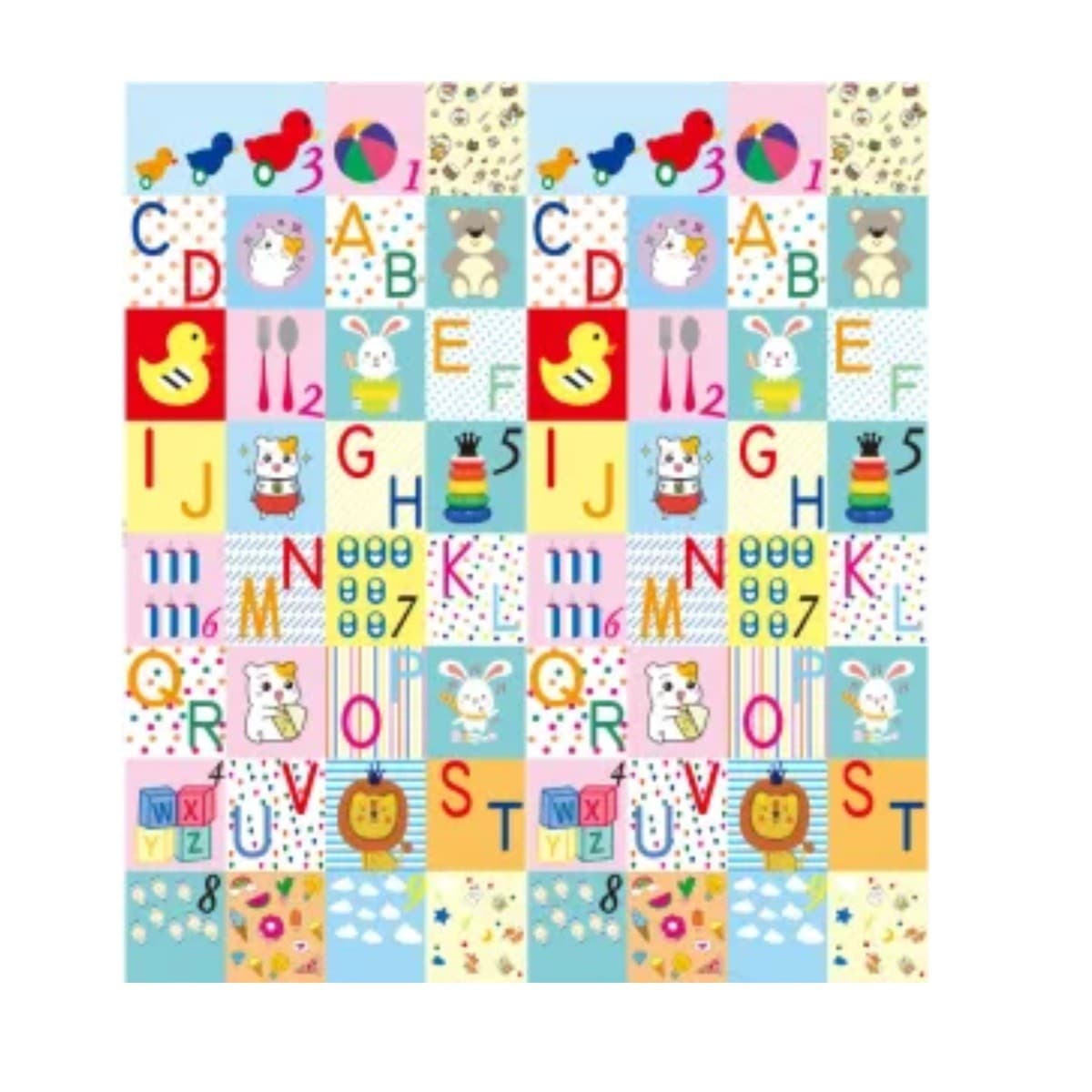 Covoras pentru Copii, Flippy, cu 2 Fete, Model Litere/Girafe, din XPE+PE, Impermeabil, Antiderapant, Protectie Termica, +3