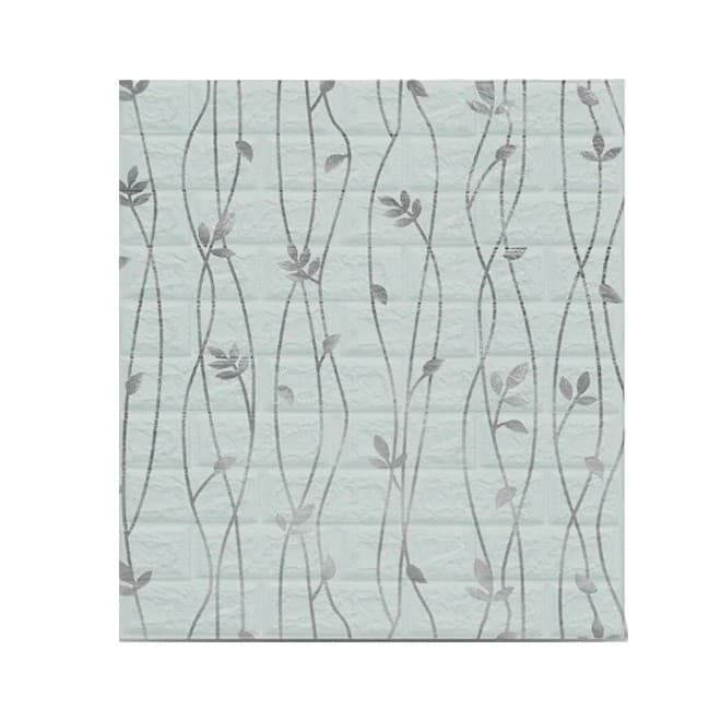 Set 10 Placi de Tapet, Flippy, Autoadezive, 70 x 77 cm, Suprafata Acoperita 5.3 mp, din PVC, Model Frunze Argintii, Gri
