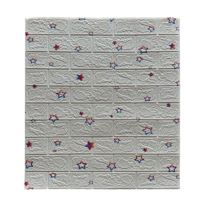 Set 10 Placi de Tapet, Flippy, Autoadezive, 70 x 77 cm, Suprafata Acoperita 5.3 mp, din PVC, Model Stelute Curcubeu, Alb