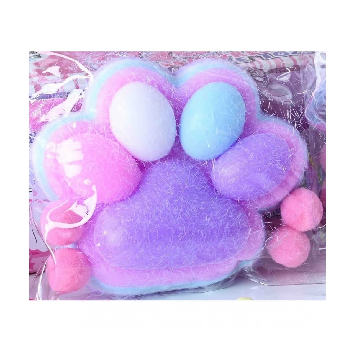 Jucarie Antistres Squishy, Flippy, cu Revenire Lenta, Model Labuta de Pisica Pufoasa, 220g, 12.5 x 10.5 cm Squeeze Pinch Family, Ambalaj Transparent, Mov