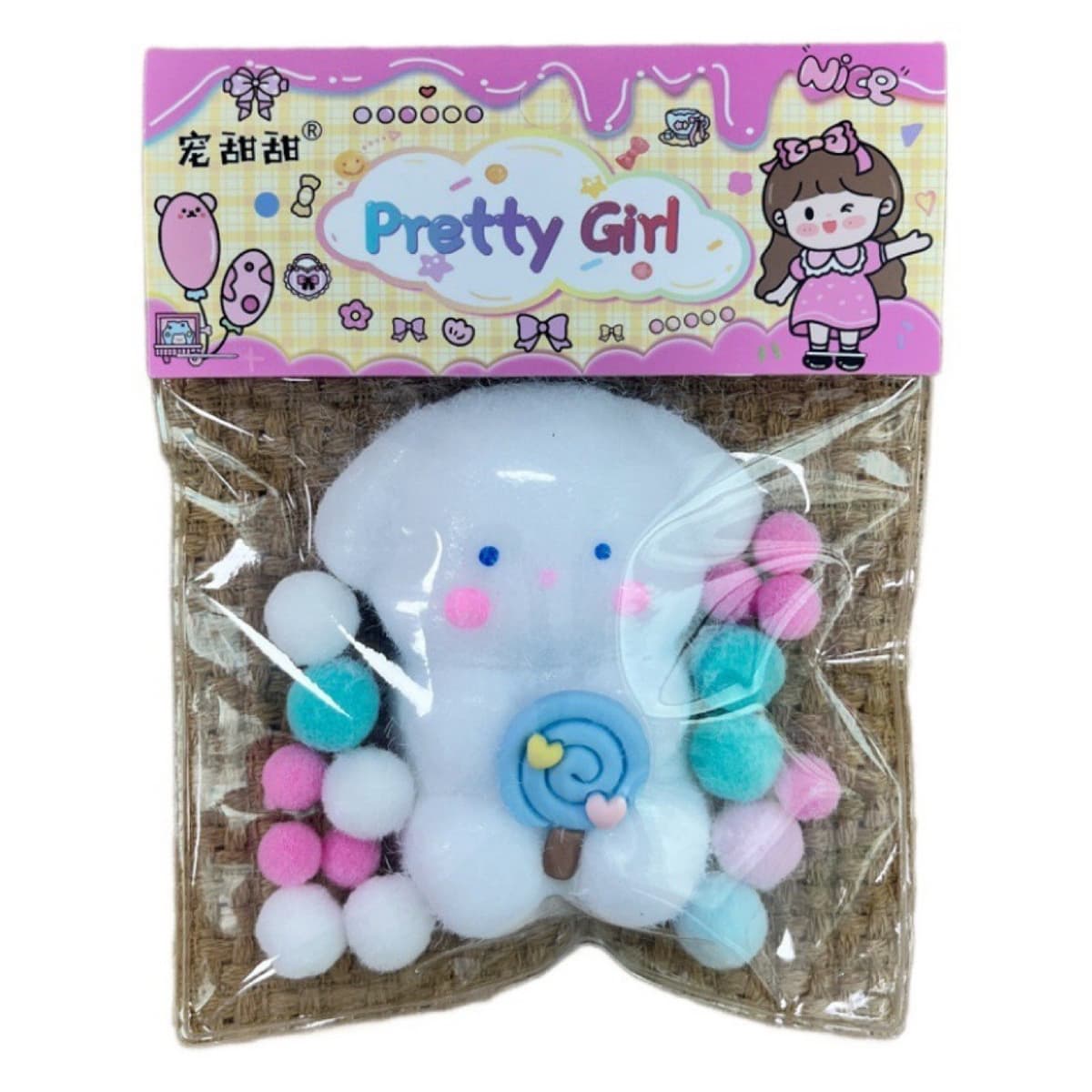 Jucarie Antistres Squishy, Flippy, cu Revenire Lenta, Squeeze Pretty Girl, Model Animalut, Ambalaj Transparent, Alb