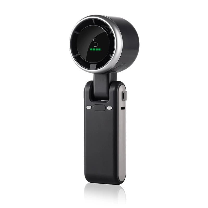 Mini Ventilator Portabil, Flippy, 5 Trepte de Viteza, Afisaj Digital, Incarcare USB, 5V, 2A, 5.95 x 5.2 x 17.2 cm, Negru