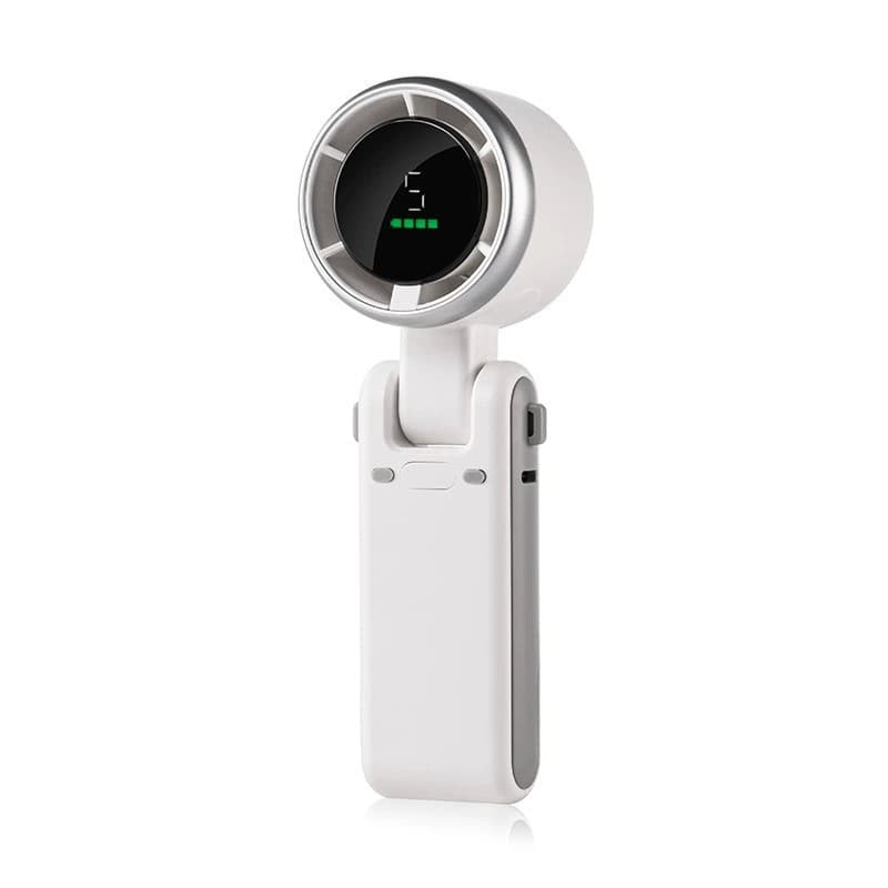 Mini Ventilator Portabil, Flippy, 5 Trepte de Viteza, Afisaj Digital, Incarcare USB, 5V, 2A, 5.95 x 5.2 x 17.2 cm, Alb