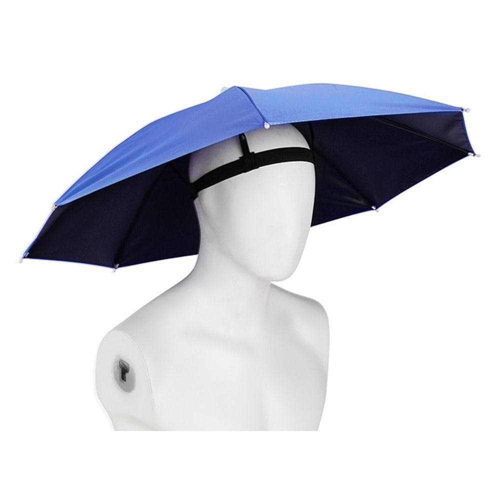 Umbrela de Cap, Flippy, Diametru 69 cm, Banda Elastica de Cap, Protectie UV/Ploaie, Albastru Safir