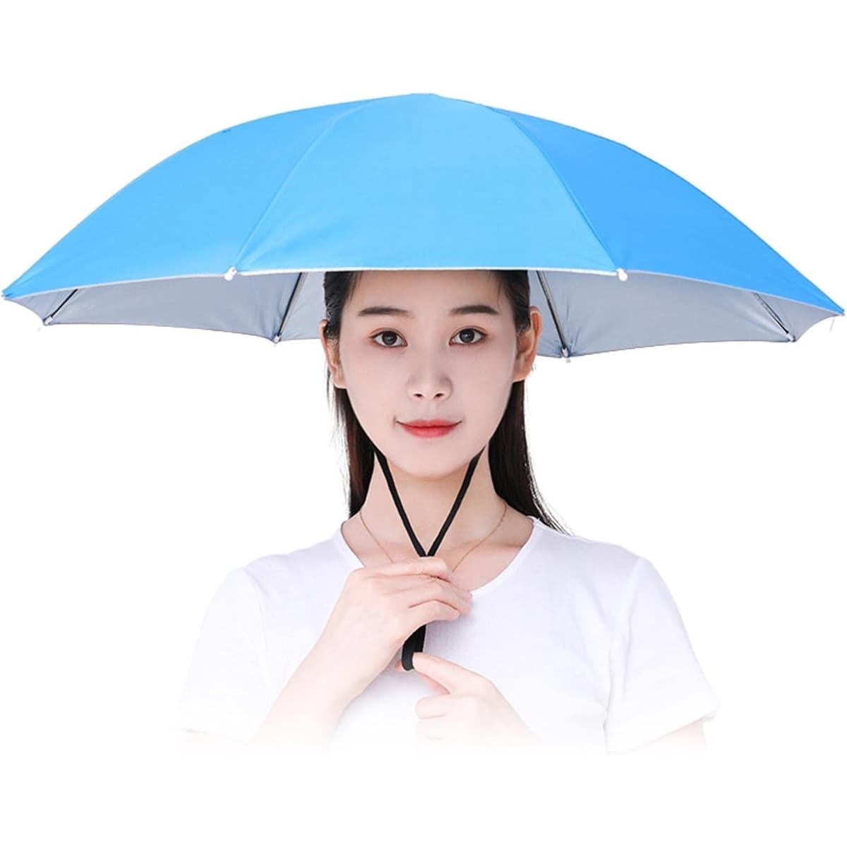 Umbrela de Cap, Flippy, Diametru 69 cm, Snur Reglabil de Cap, Protectie UV/Ploaie, Albastru
