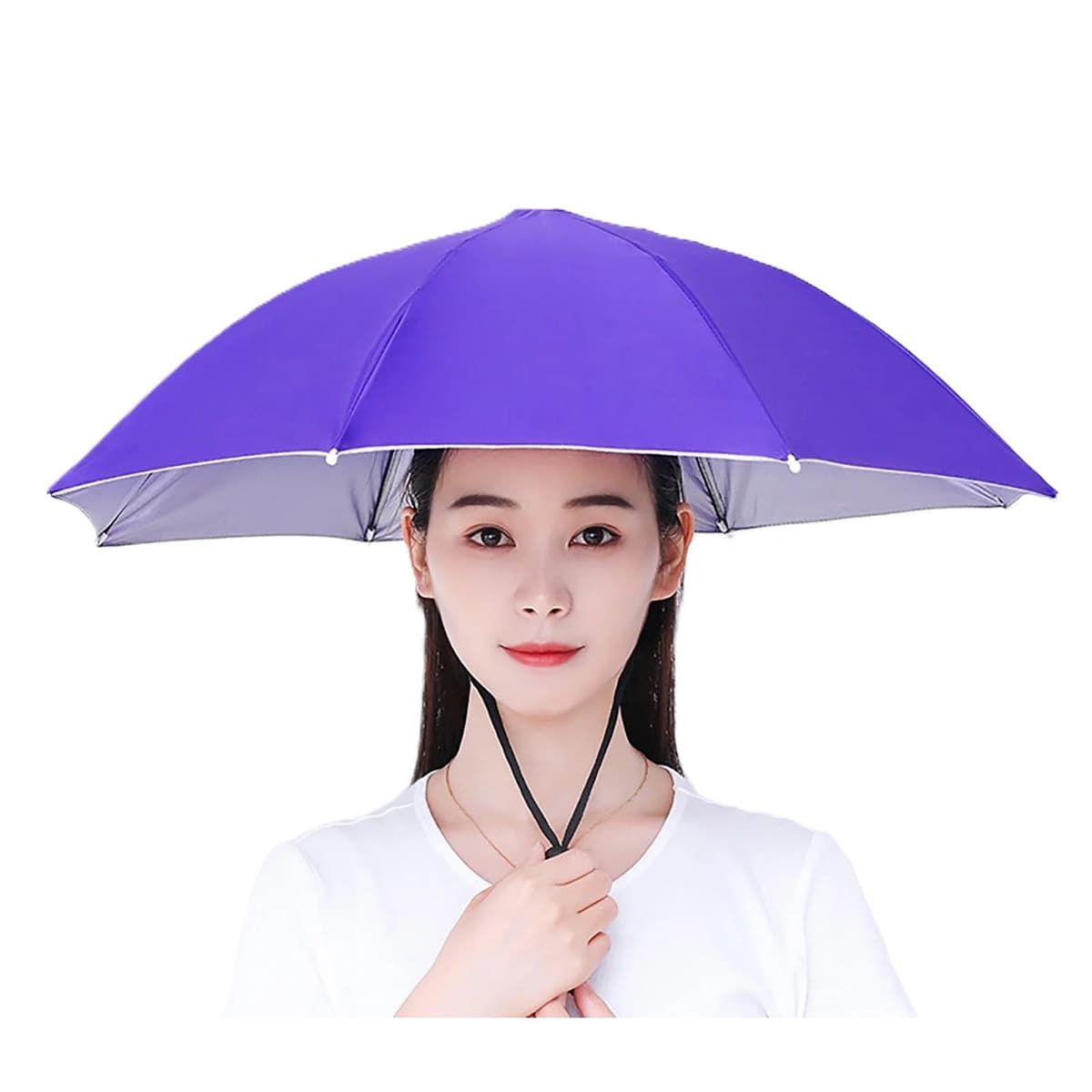 Umbrela de Cap, Flippy, Diametru 69 cm, Snur Reglabil de Cap, Protectie UV/Ploaie, Mov