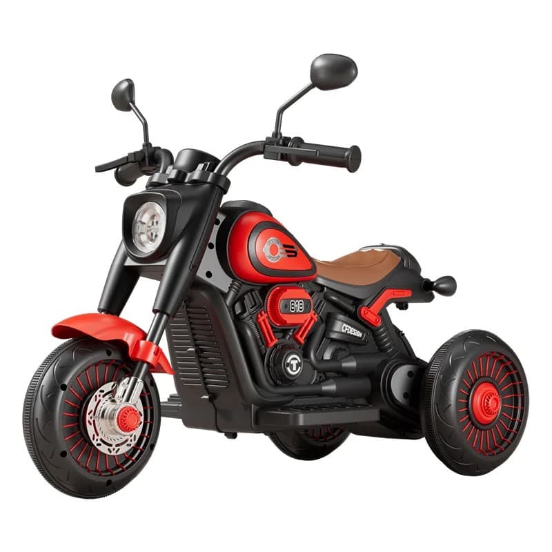 Tricicleta Electrica pentru Copii, Flippy, Tricicleta DUAL-DRIVE 380*2 Baterie 6V 4.5, Bluetooth, Sistem Anti-Rasturnare, Sistem de Lumini si Sunet, 5+ Ani, 80 x 60 x 42 cm, Rosu Negru