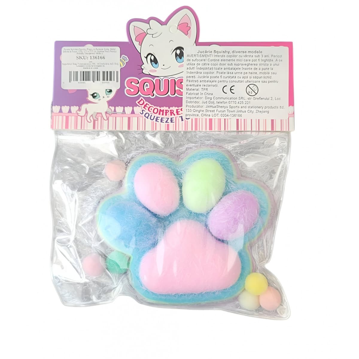 Jucarie Antistres Squishy, Flippy, cu Revenire Lenta, Model Labuta de Pisica, 220g, 12.5 x 10.5 cm Squeeze Pinch Family, Ambalaj Transparent, Model 1