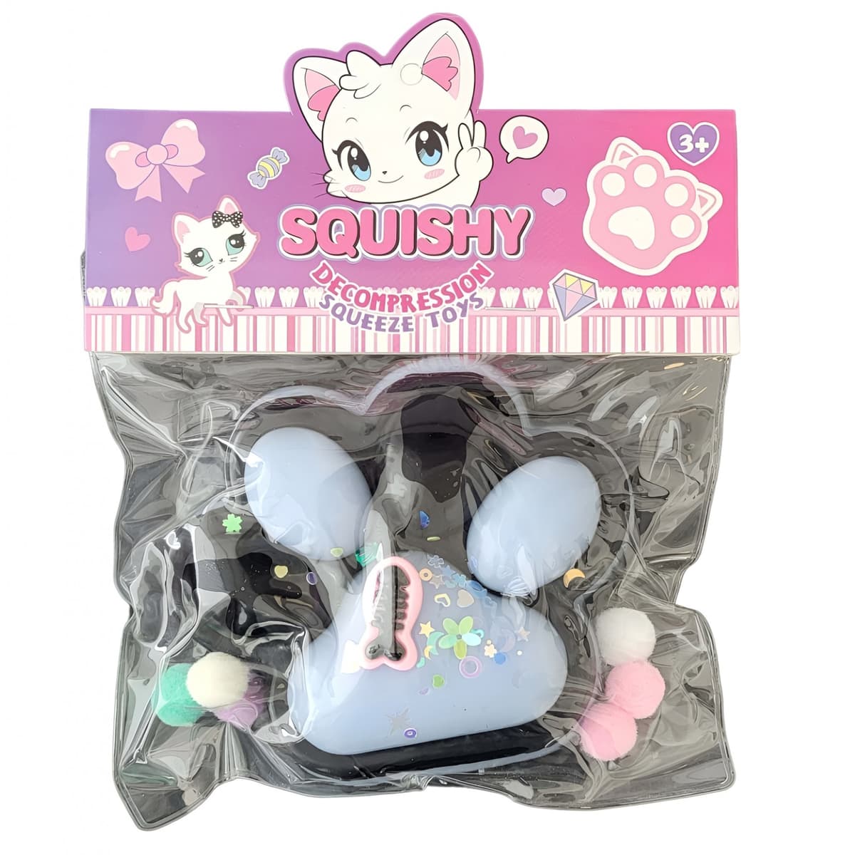 Jucarie Antistres Squishy, Flippy, cu Revenire Lenta, Model Labuta de Pisica, 200g, 12.5 x 10.5 cm Squeeze Pinch Family, Ambalaj Transparent, Model 12