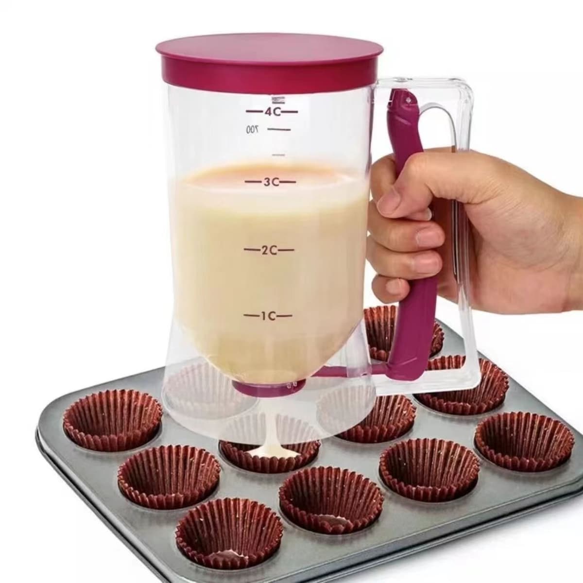 Dispenser de Aluat pentru Prajituri, Flippy, din Plastic, Maner cu Arc, 900 ml, 18.5 x 11 cm, Rosu