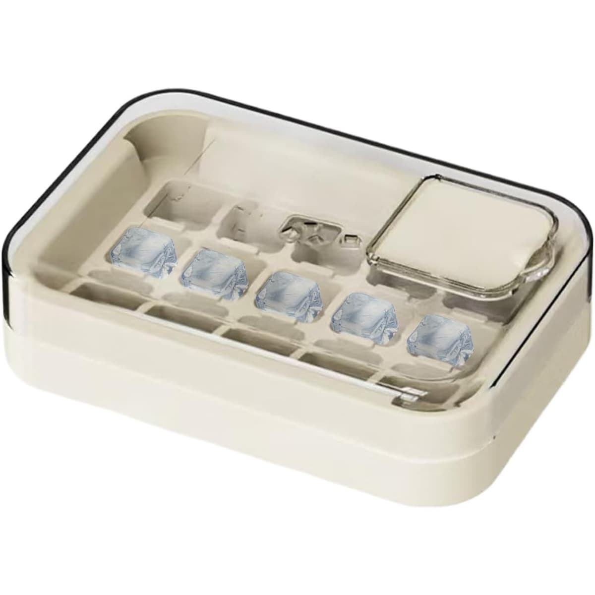 Cutie Gheata, 15 Cuburi, Cu Sistem de Presare Spate, Capac de Umplere și Evacuare, 1 L, 16.5 x 11.2 x 4.5 cm, Alb