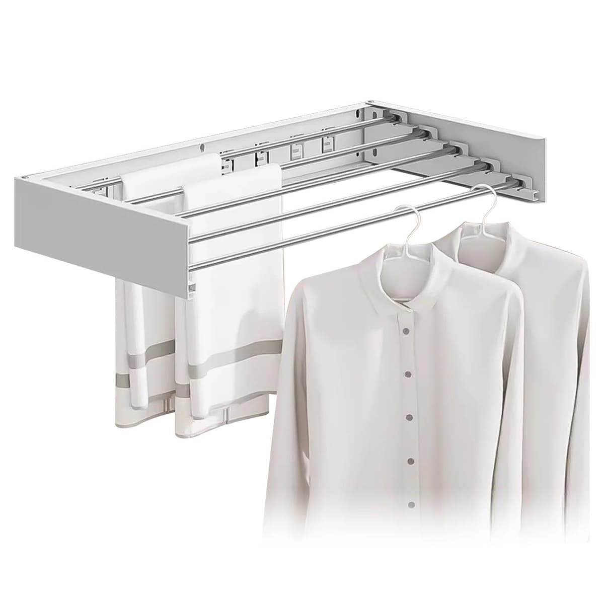 Suport Haine, Flippy, Depozitare si Uscare Rufe, din Aluminiu, Pliabil, Impermeabil, Montare prin Perforare, 80 cm, Alb