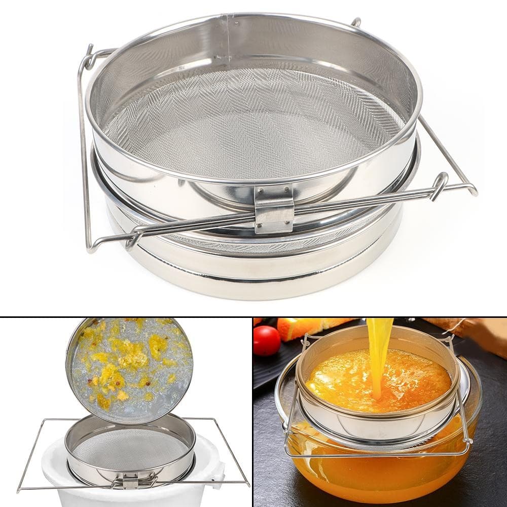 Strecuratoare Apicola, Flippy, din Inox, Dubla, Filtrare Miere, 25 x 25 x 10 cm, Gri