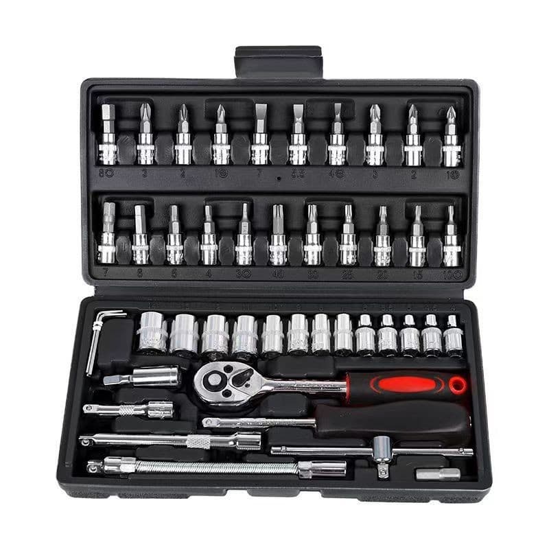 Chei tubulare Set 46 de Piese, Flippy, Trusa Scule de Reparatii Auto, Prelungitoare Rigid si Flexibil, Articulatie