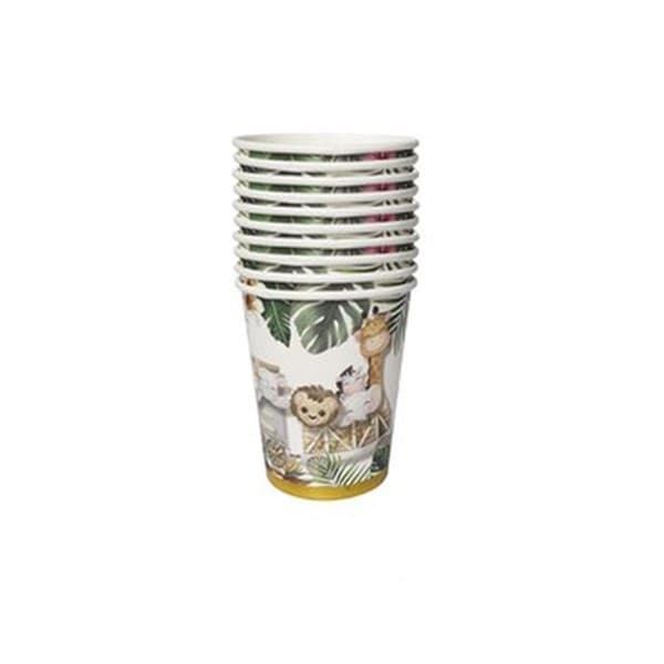 Pahare Cartonate pentru Petreceri, Flippy, Set 10 Pahare Cartonate pentru Zile de Nastere, Model Safari cu animale, 230 ml