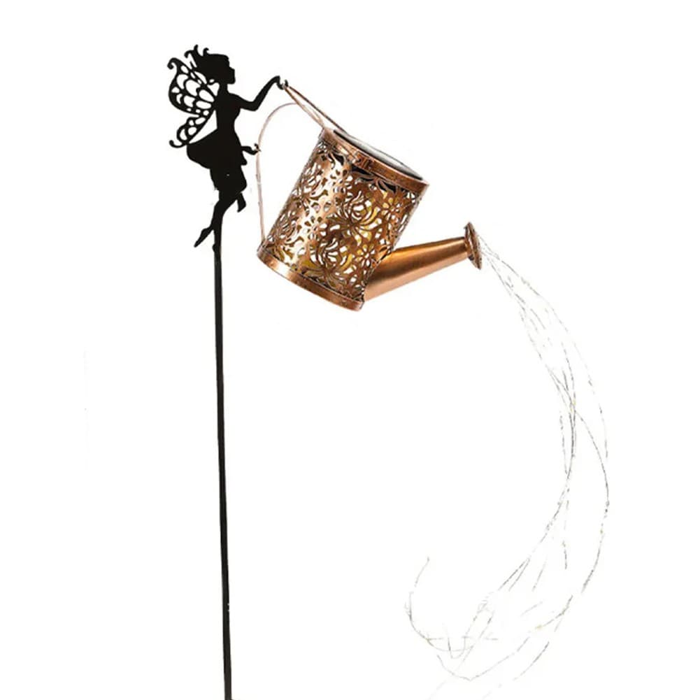 Decor Ornament pentru Gradina, Flippy, Decoratiune pentru Gradina, Model Zana cu Stropitoare, Lumini LED Alb Cald, Inaltime