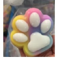 Jucarie Antistres Squishy, Flippy, cu Revenire Lenta, Labuta de Pisica Pufoasa, 8.5 x 7.5 cm, Ambalaj Transparent, Multicolor Alb