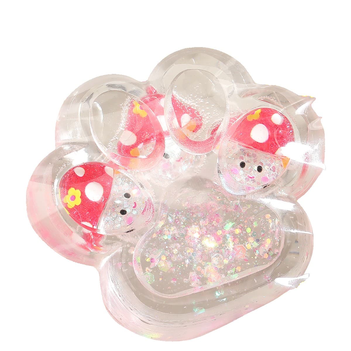 Jucarie Antistres Squishy, Flippy, Labuta de Pisica Pufoasa, cu Revenire Lenta, 7 x 6.5 cm, Model Ciuperca, Multicolor