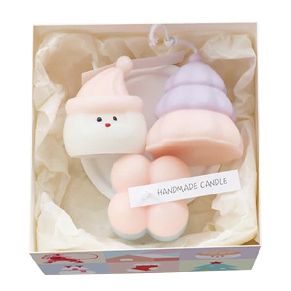 Lumanari Parfumate de Craciun, Flippy, Gift Box Set cu 3 Lumanari Aromaterapie, 11 x 11 x 7.5 cm, Roz