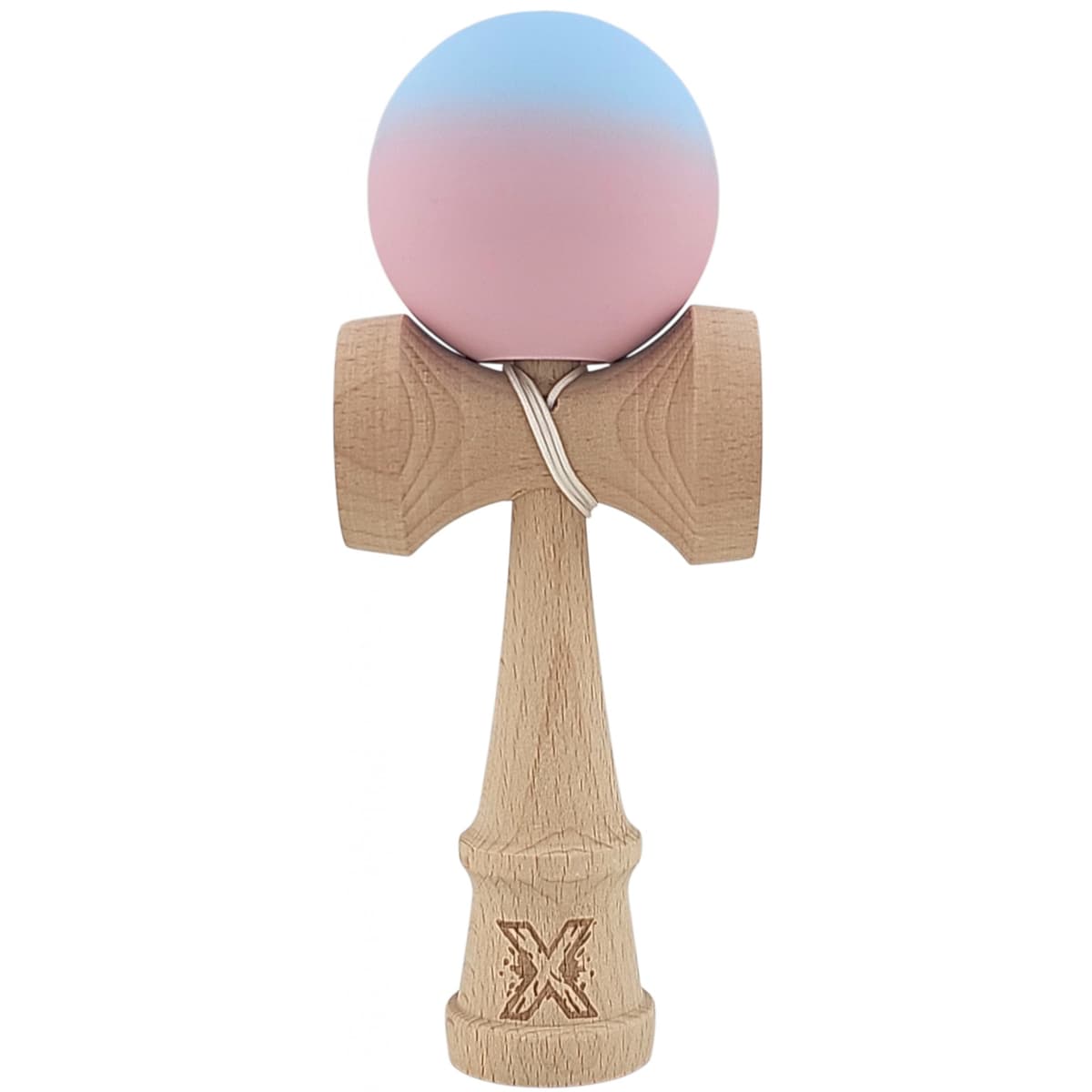 Kendama X Originala, Profesionala, Flippy, din Lemn, Rubber Grip, 18 cm, Albastru/Lila