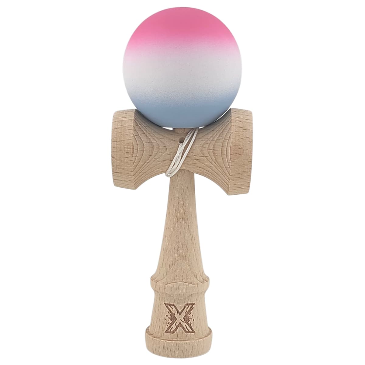 Kendama X Originala, Profesionala, Flippy, din Lemn, Rubber Grip, 18 cm, Roz/Alb/Gri