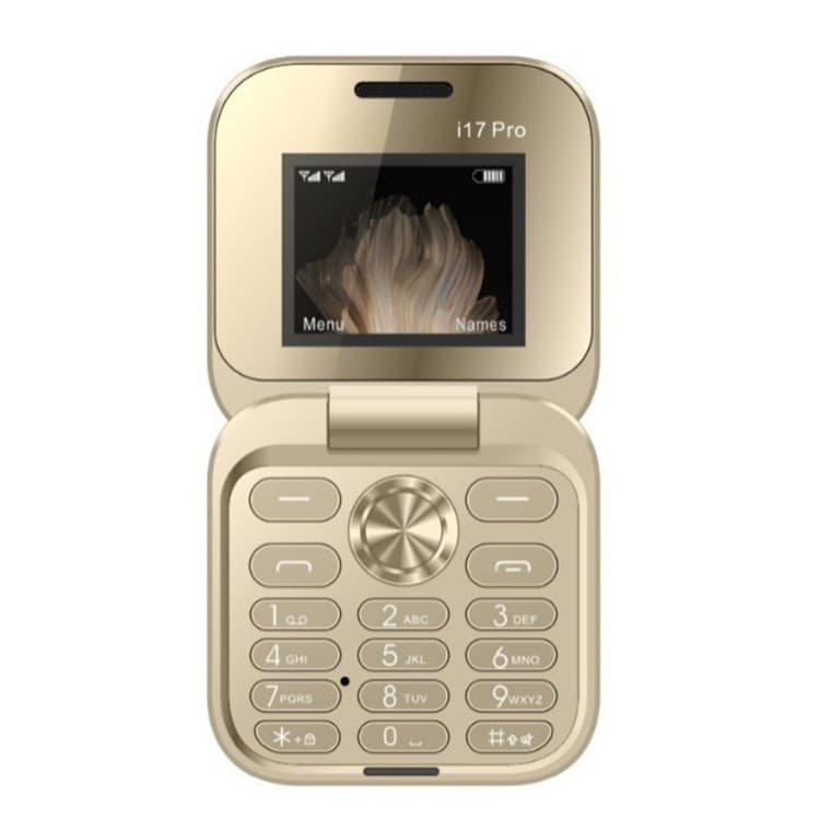 Telefon Mobil Seniori i17 Pro 2G, Flippy, Dual SIM, Bluetooth, Meniu in Limba Romana, si Butoane Mari pentru Varstnici, Baterie pana la 96 ore, Auriu