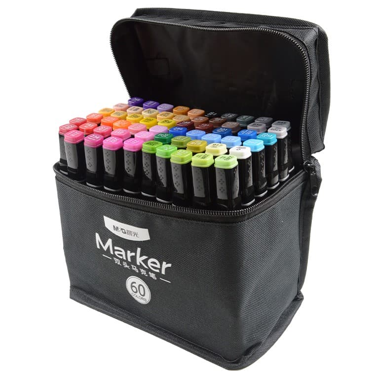 Set 60 Markere Duble, Flippy, pe Baza de Alcool, Geanta Impermeabila Inclusa, Culori Numerotate, Multicolor