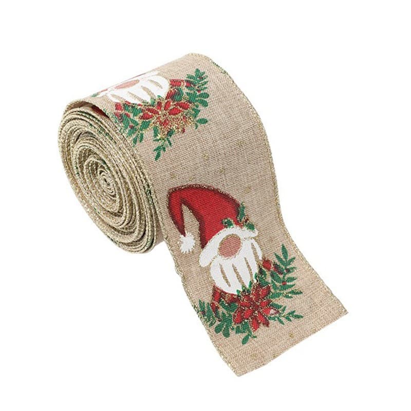 Panglica Decorativa pentru Craciun, Flippy, Ornament pentru Brad de Craciun, Pretreceri, Panglica cu Design Spiridus, 200 x 6.3 cm, Khaki
