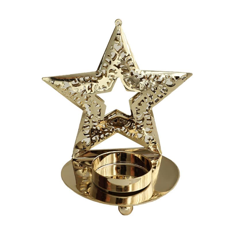 Suport Decorativ pentru Lumanare de Craciun, Flippy, Model Stea Aurie din Art Metal, pentru Masa fara Agatare, 12 x 11 x 7.2 cm, Auriu