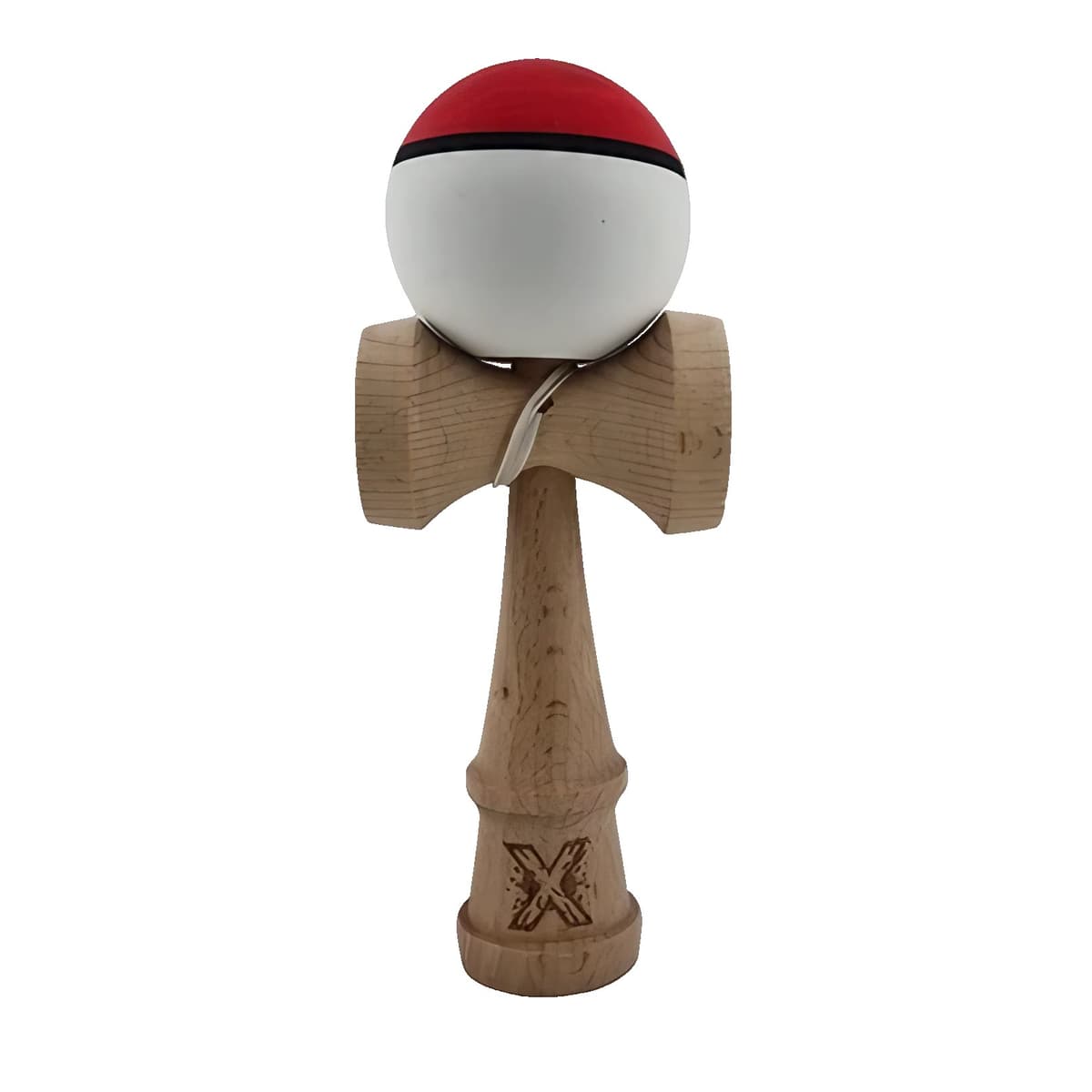 Kendama X Originala, Profesionala, Flippy, din Lemn, Rubber Grip, 18 cm, Rosu/Alb