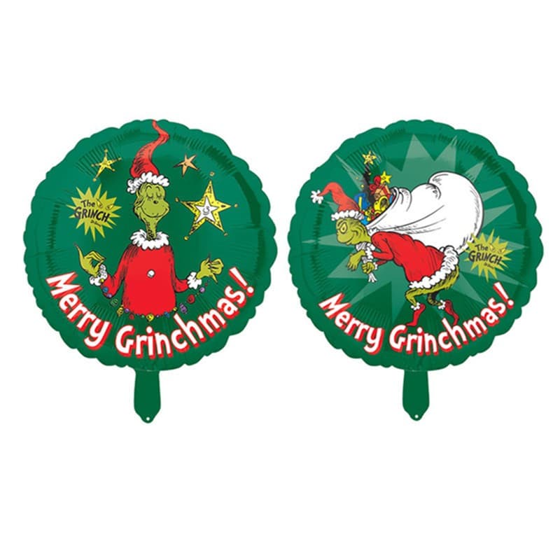 Balon Rotund, Flippy, din Folie de Aluminiu, Tema Craciun, Model Grinch, 44x53 cm, Verde