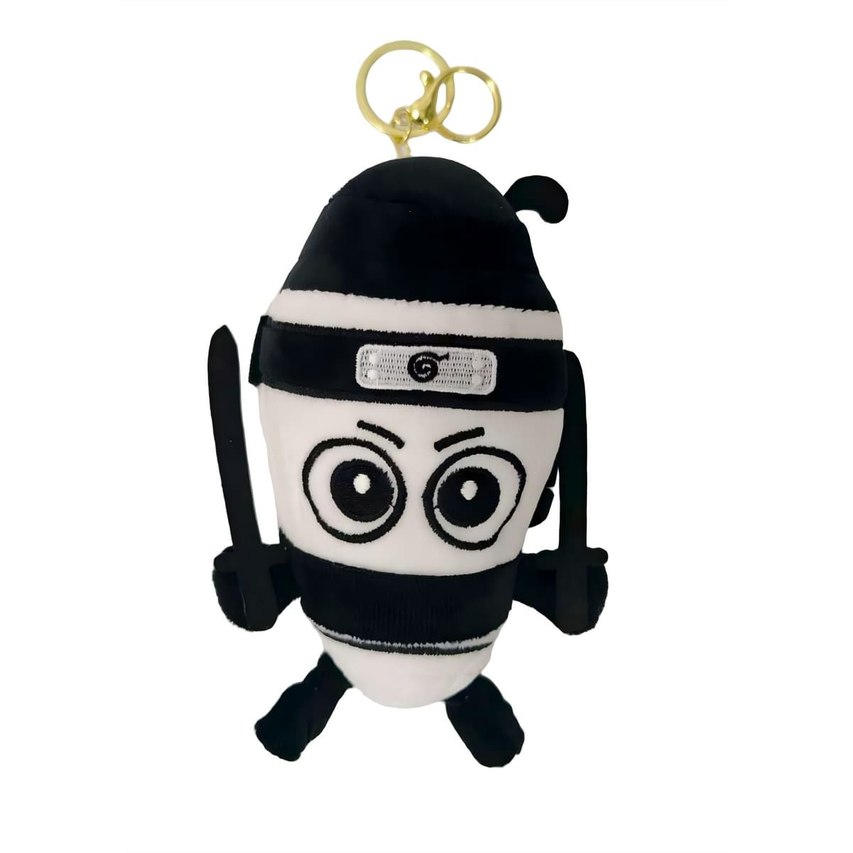 Jucarie Moale de Plus de Tip Breloc, Flippy, Model Italian Brainrot Ninja Spadellini Silenzioso, 16 x 10 cm, Negru Alb