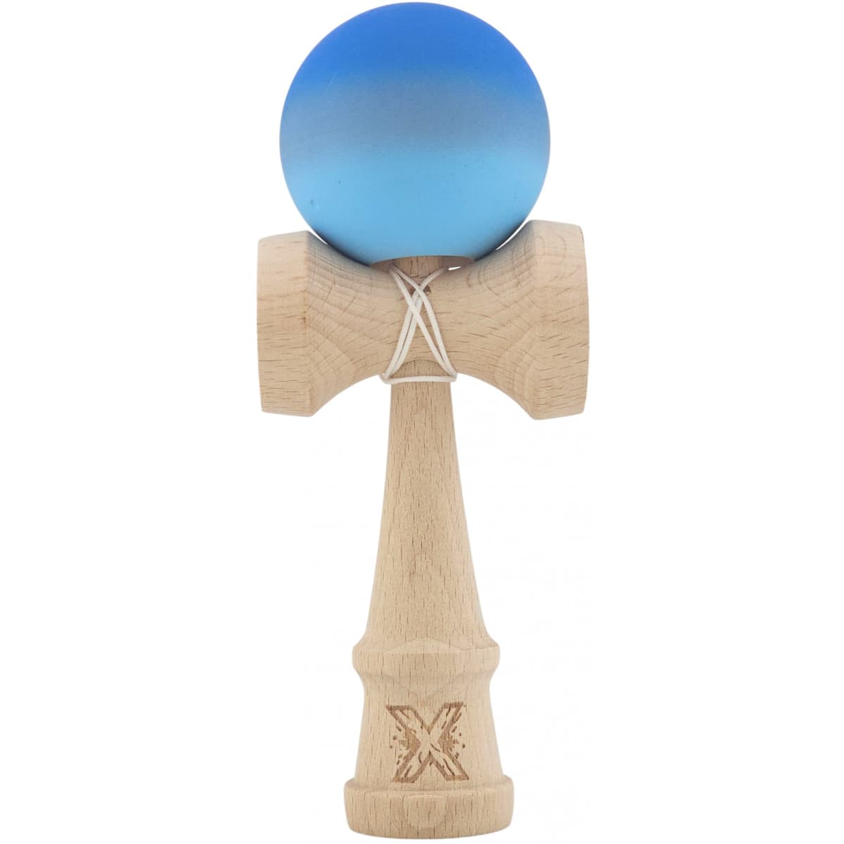 Kendama X Originala, Profesionala, Flippy, din Lemn, Rubber Grip, 18 cm, Albastru inchis/Gri/Albastru deschis