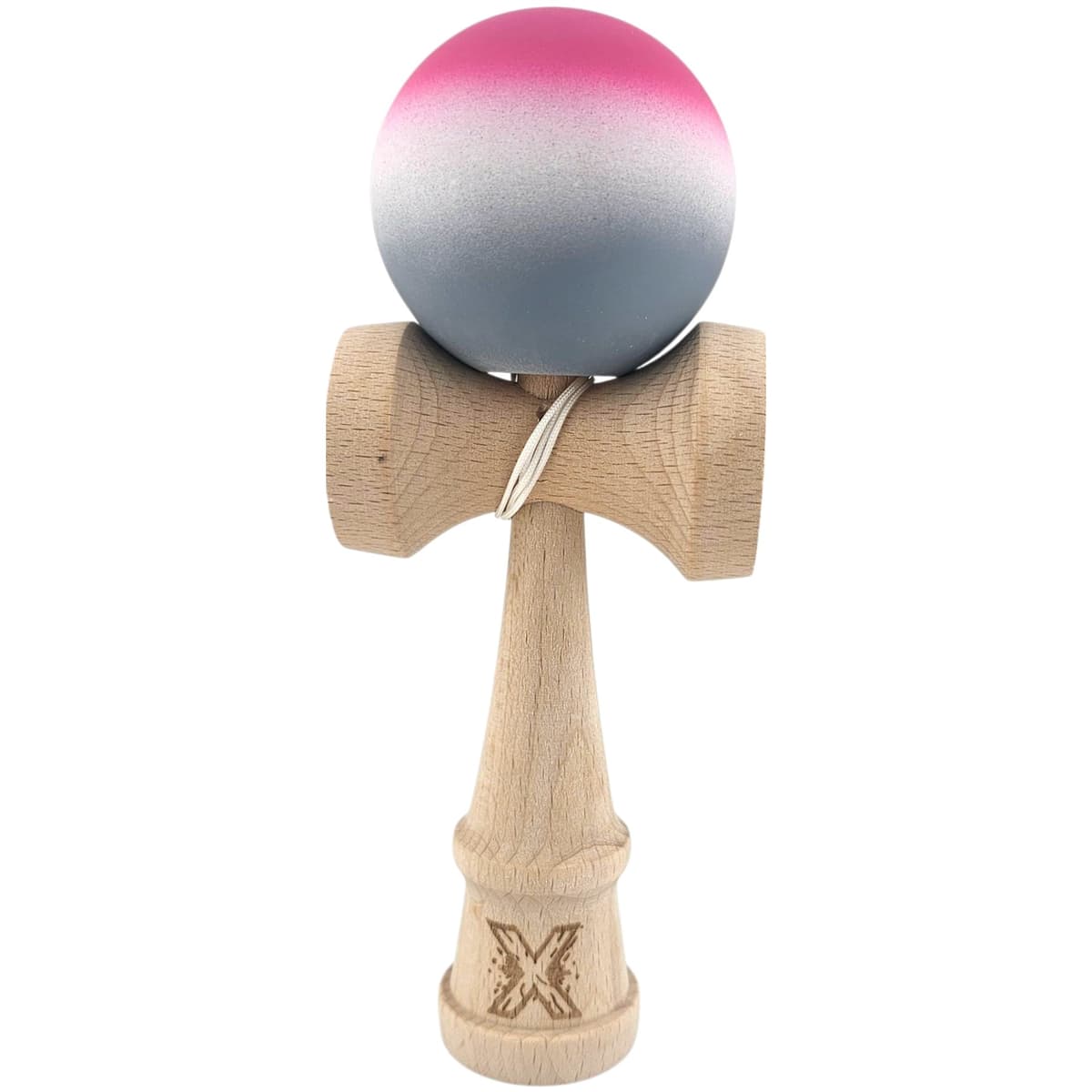 Kendama X Originala, Profesionala, Flippy, din Lemn, Rubber Grip, 18 cm, Roz/Alb/Gri