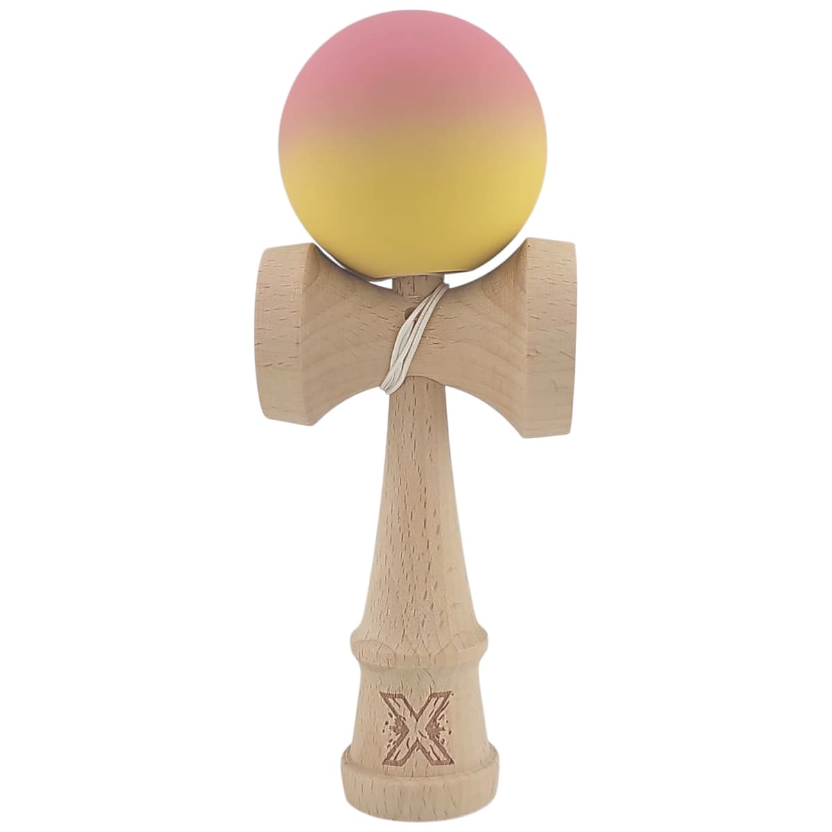 Kendama X Originala, Profesionala, Flippy, din Lemn, Rubber Grip, 18 cm, Roz/Galben