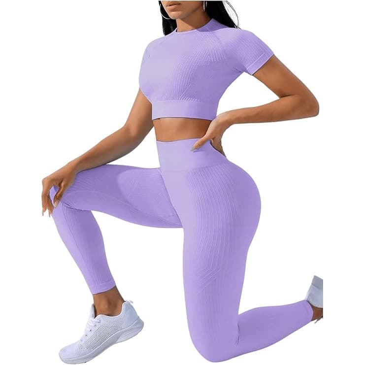Costum pentru Fitness/Yoga, Flippy, pentru Femei, Material Elastic, Spandex, Talie Inalta, Mov, Marime S
