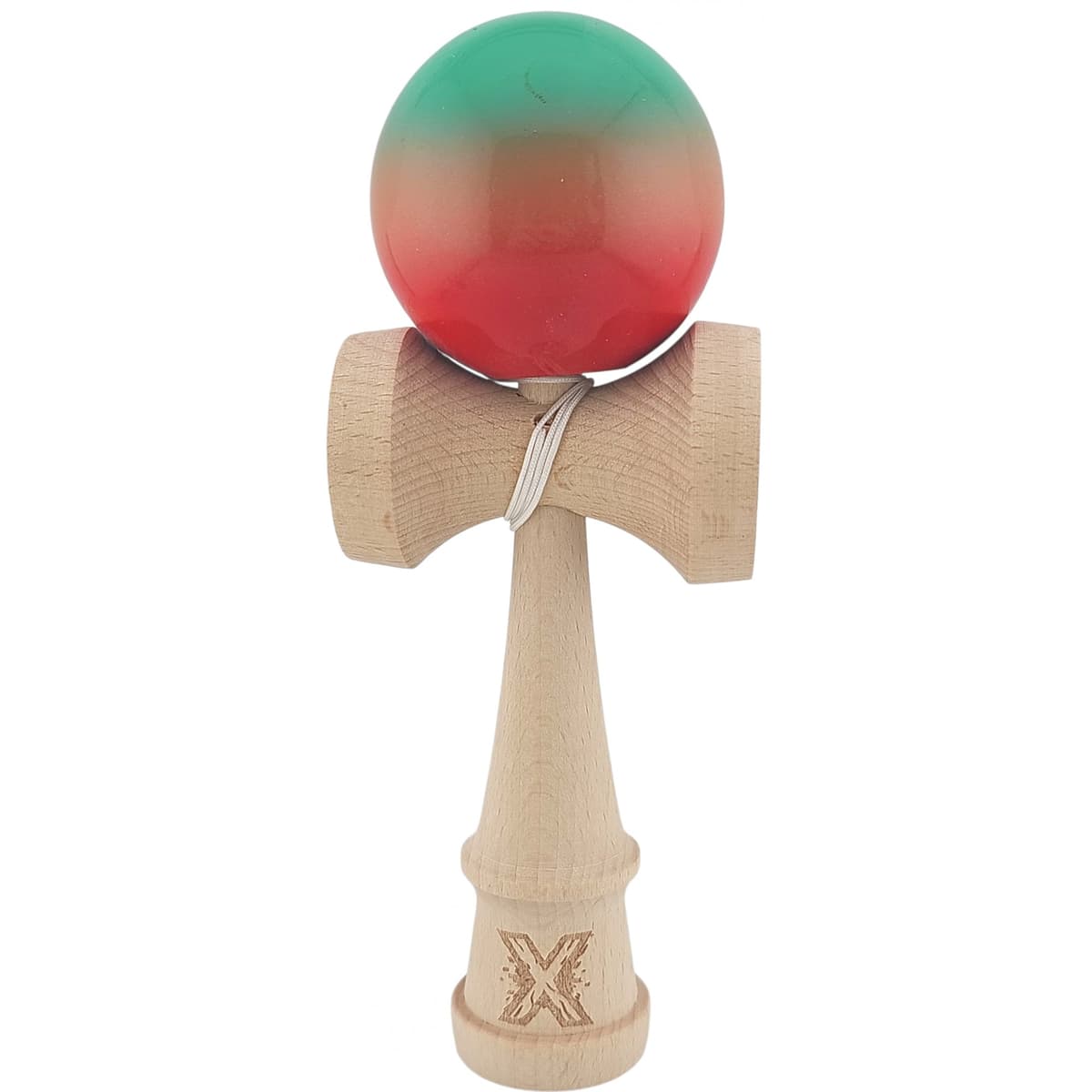 Kendama X Originala, Profesionala, Flippy, Super Sticky din Lemn, 18 cm, Gradient Rosu/Verde