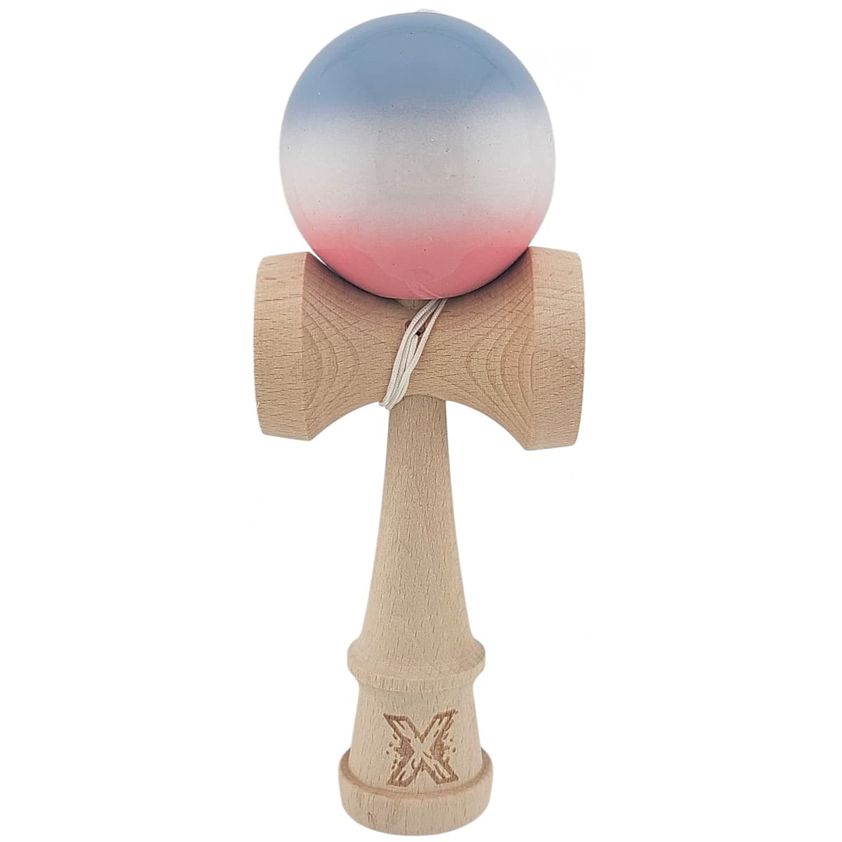 Kendama X Originala, Profesionala, Flippy, Super Sticky din Lemn, 18 cm, Gradient Roz/Alb/Gri