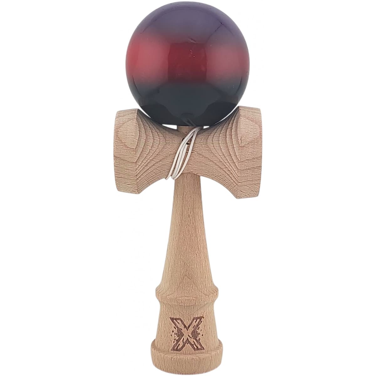 Kendama X Originala, Profesionala, Flippy, Super Sticky din Lemn, 18 cm, Gradient Mov/Rosu/Negru