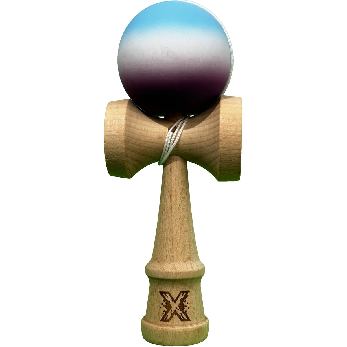 Jucarie Kendama X Originala, Profesionala, Flippy, din Lemn, Rubber Grip, 18 cm, Gradient Albastru Alb Mov