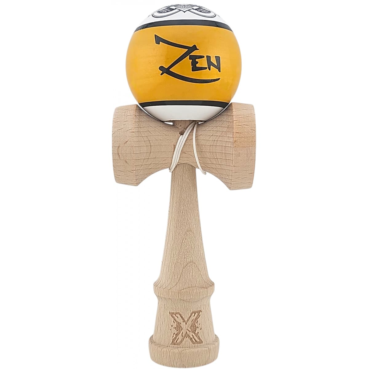 Kendama X Originala, Profesionala, Zen, Flippy, din Lemn, Super Sticky, 18 cm, Auriu/Alb/Negu