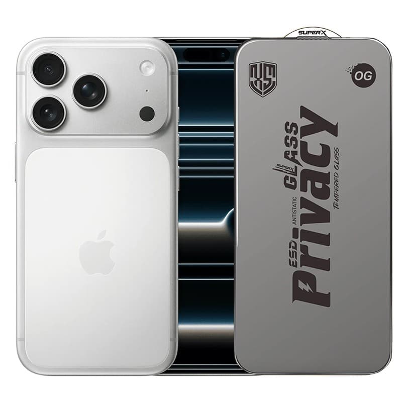 Folie de Protectie pentru Apple iPhone 17 Pro, Flippy, Sticla Securizata ESD Antistatica, Super-X Privacy OG, Margini Negre, 0.30 mm, Transparent