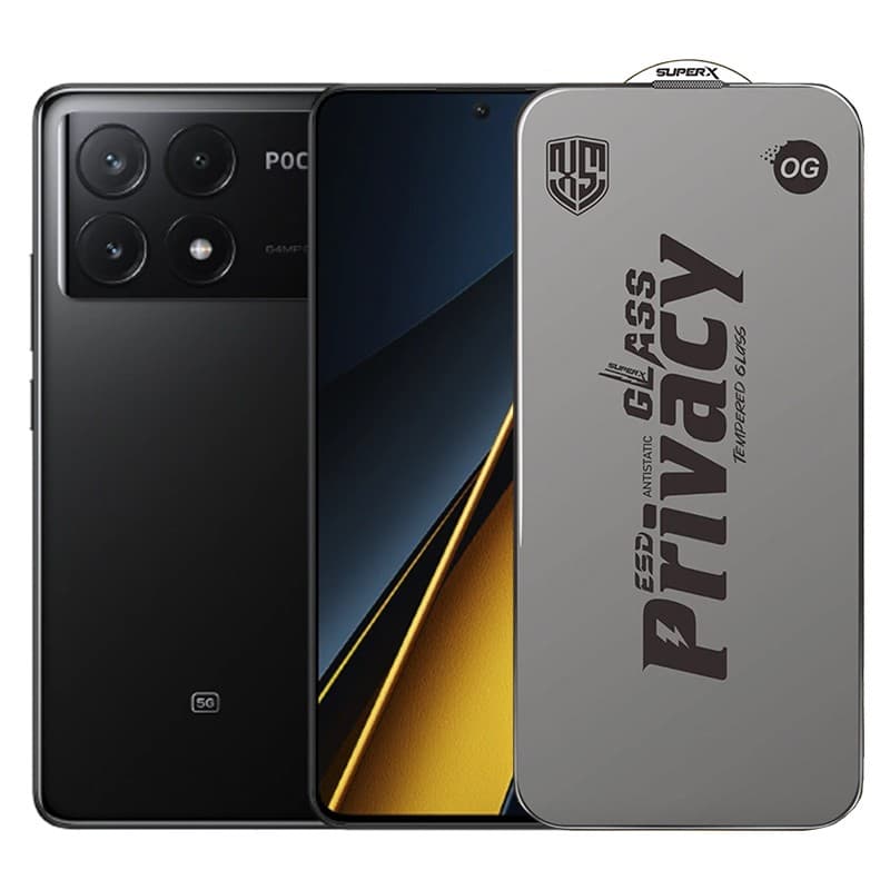 Folie de Protectie pentru Xiaomi Poco X6 Pro, Flippy, Sticla Securizata ESD Antistatica, Super-X Privacy OG, Margini Negre