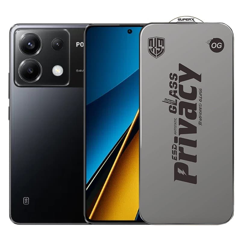 Folie de Protectie pentru Xiaomi Poco X6, Flippy, Sticla Securizata ESD Antistatica, Super-X Privacy OG, Margini Negre, 0.30