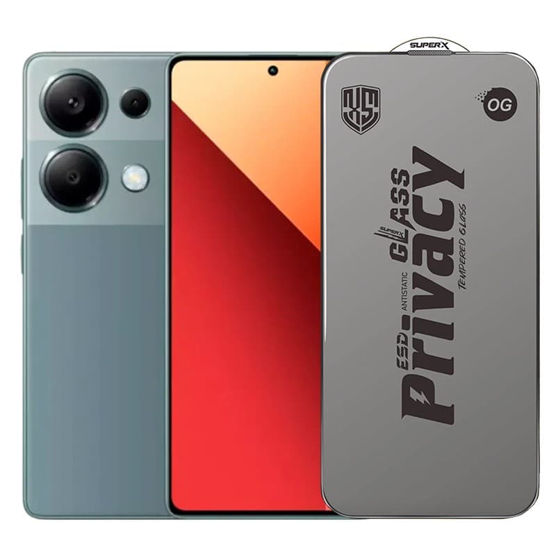 Folie de Protectie pentru Xiaomi Redmi Note 13, Flippy, Sticla Securizata ESD Antistatica, Super-X Privacy OG, Margini Negre, 0.30 mm, Transparent Inchis